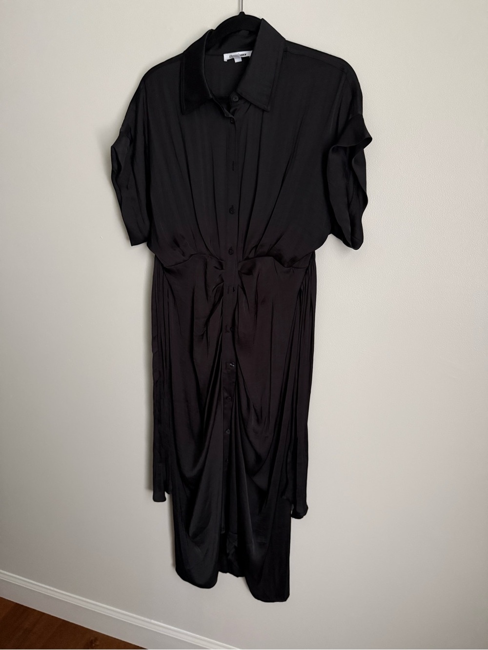 Steve Madden Black Button-Front Tie-Waist Midi Dress